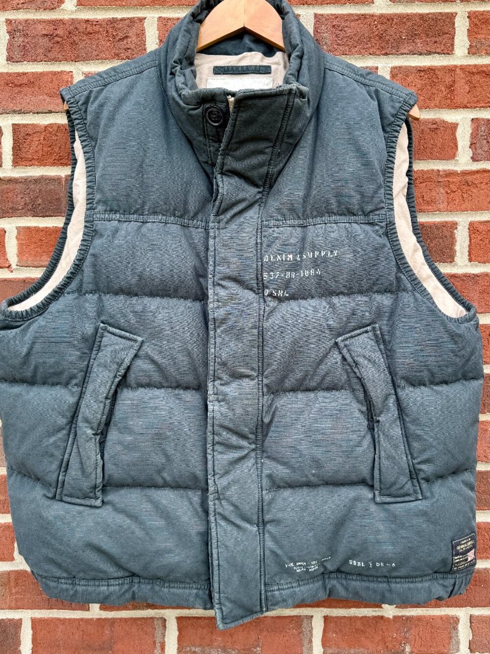 VTG Denim & Suppy Ralph Lauren Down Puffer Military Field Vest XL Army Olive